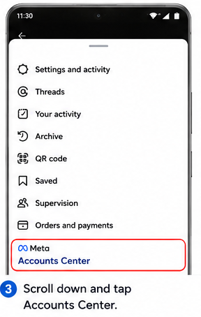3. Scroll down and directly select Accounts Center.