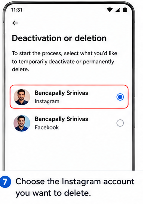 7. Select your Instagram account whether its Instagram, or Facebook.