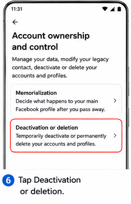 Tap Deactivation or deletion.