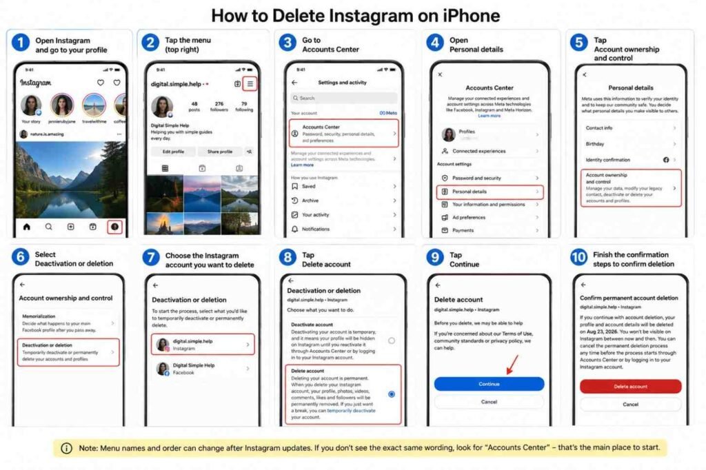 step by step method for deleting instagram account