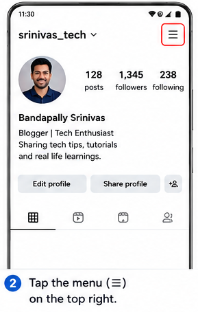 2. Tap the menu on the top right.